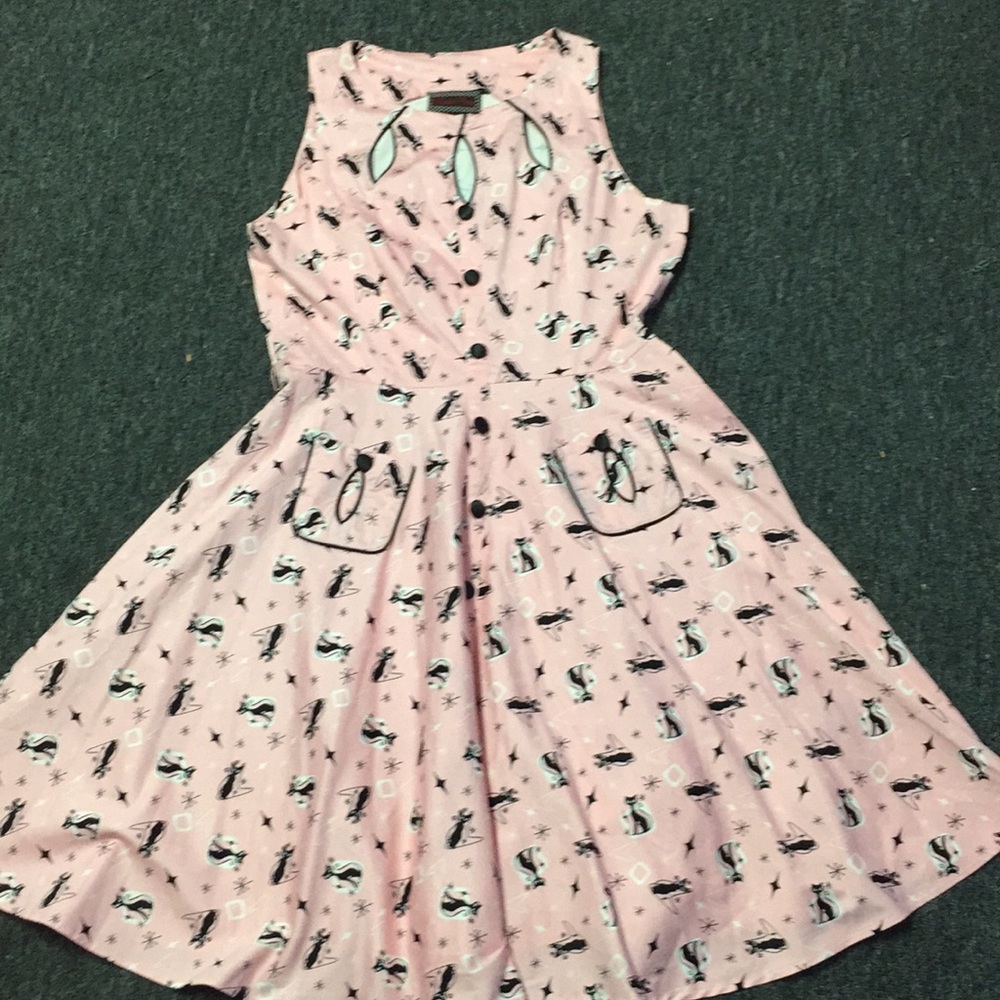 Pin up Swing voodoo vixen pink cat dress sz 16